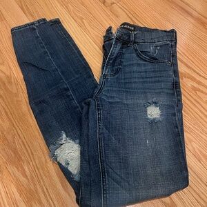 Express Dark Blue Distressed Skinny Jeans